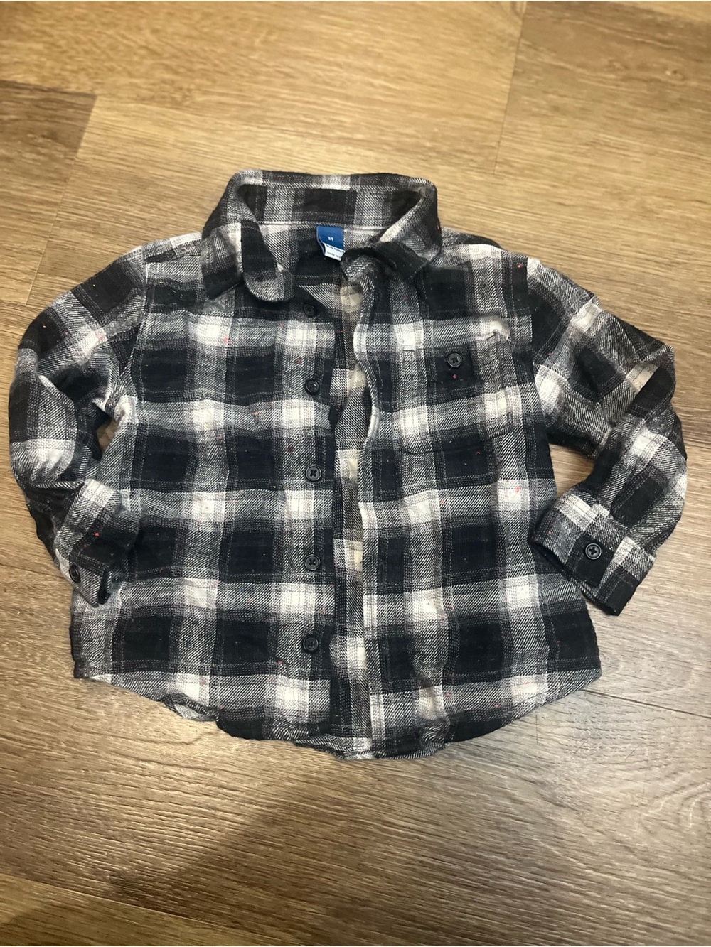 Toddler Black & White Plaid Button-Up Shirt with colored flecks